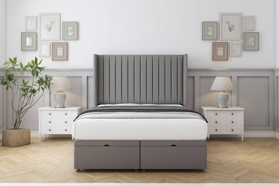 image 1 of Sloomy Marlborough Pewter Dumfries Ottoman Bed With Mattress With 54" Wingback Headboard 5' King