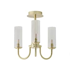 ValueLights Canya 3 Way Gold Ceiling Light Clear Ribbed Shades & Bulbs | Gold
