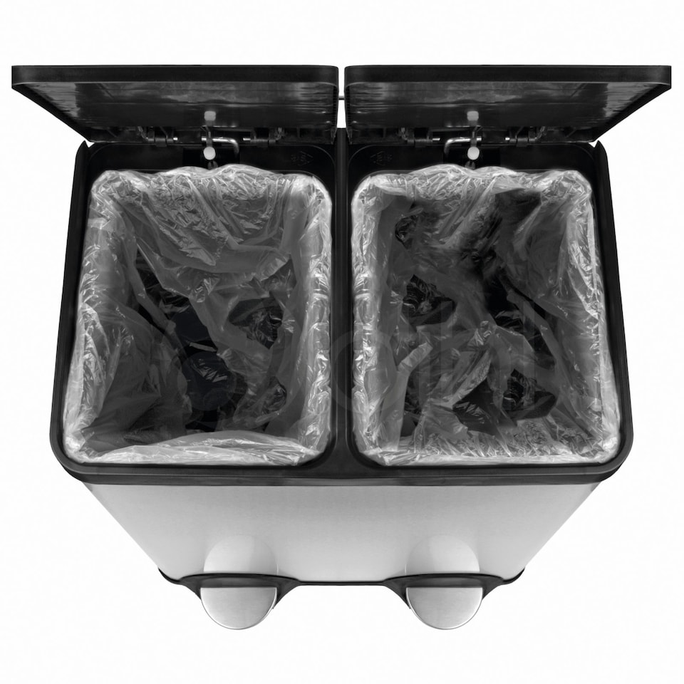 image 1 of Dihl 60L Black Pedal Bin with dual 30L Removable Buckets and Soft-Close Lids Black
