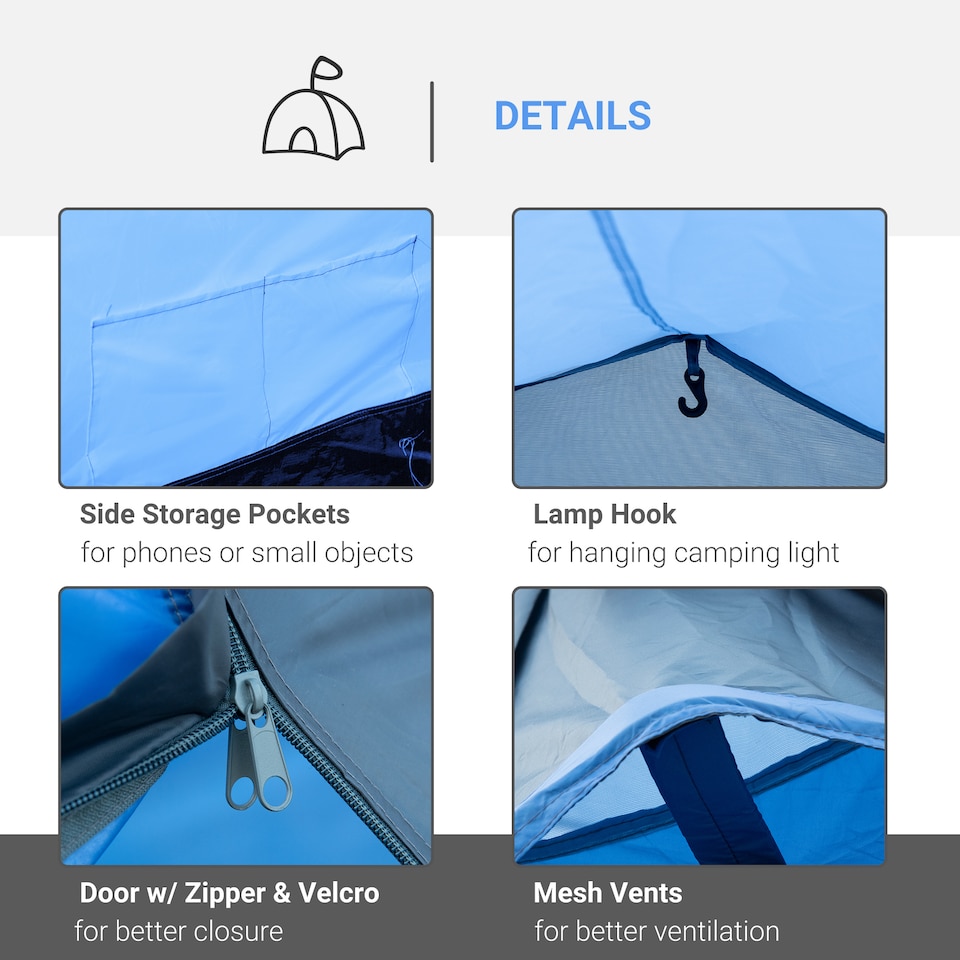 image 1 of Outsunny 3 Man 2 Room Tent Camping Tent With Living Area Air Vents Blue