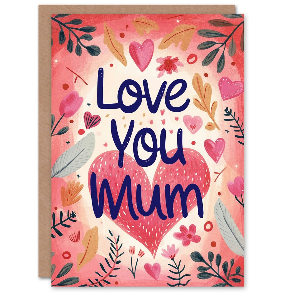 image 1 of Mothers Day Card Love You Pink Heart Flowers Mum Card