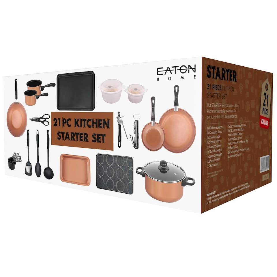 image 1 of Gr8 Home Copper 21pc Kitchen Cookware Set Pots & Pans Saucepans Utensils Bakeware Starter