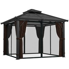 Outsunny 3x3(m) Hardtop Gazebo with Polycarbonate Roof & Sides, Brown