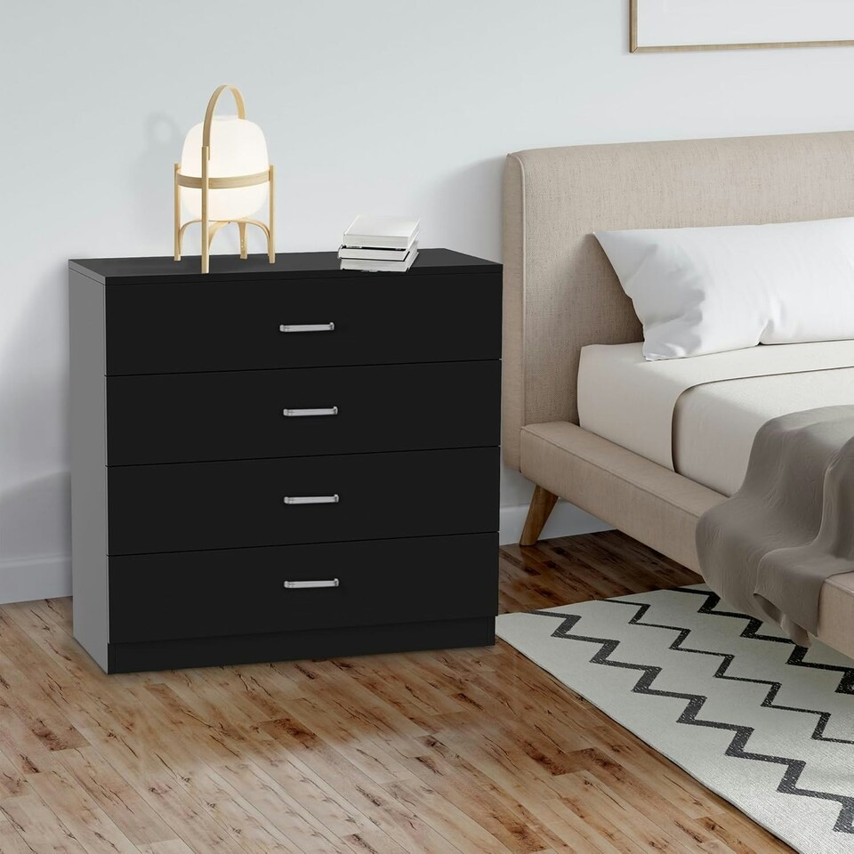 image 1 of Alivio 4 Drawers Bedside Storage Cabinet for Bedroom, Living Room, Dressing Room (Black)