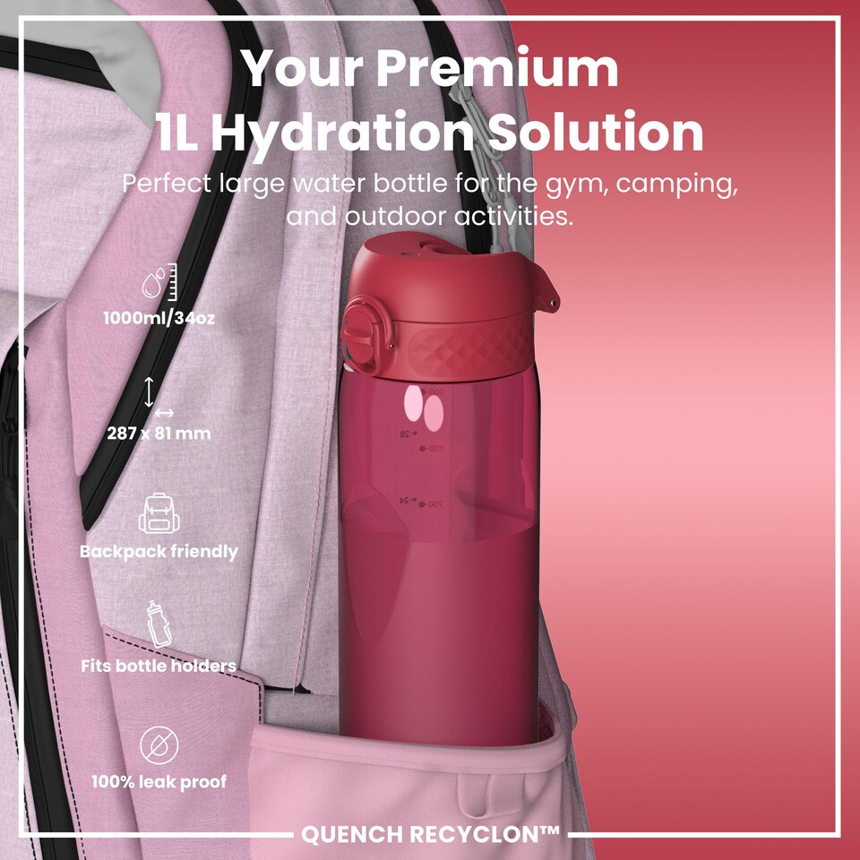 image 1 of Leak Proof 1 Litre Water Bottle, BPA Free, 1000ml (32oz)
