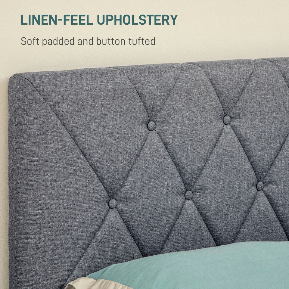 image 1 of HOMCOM Double Bed Frame with 5-Level Adjustable Linen Headboard