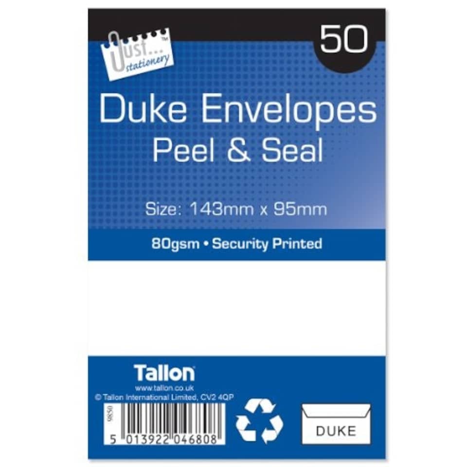 image 1 of Tallon Just Stationery Peel & Seal Envelopes - Duke White (Pack of 50)