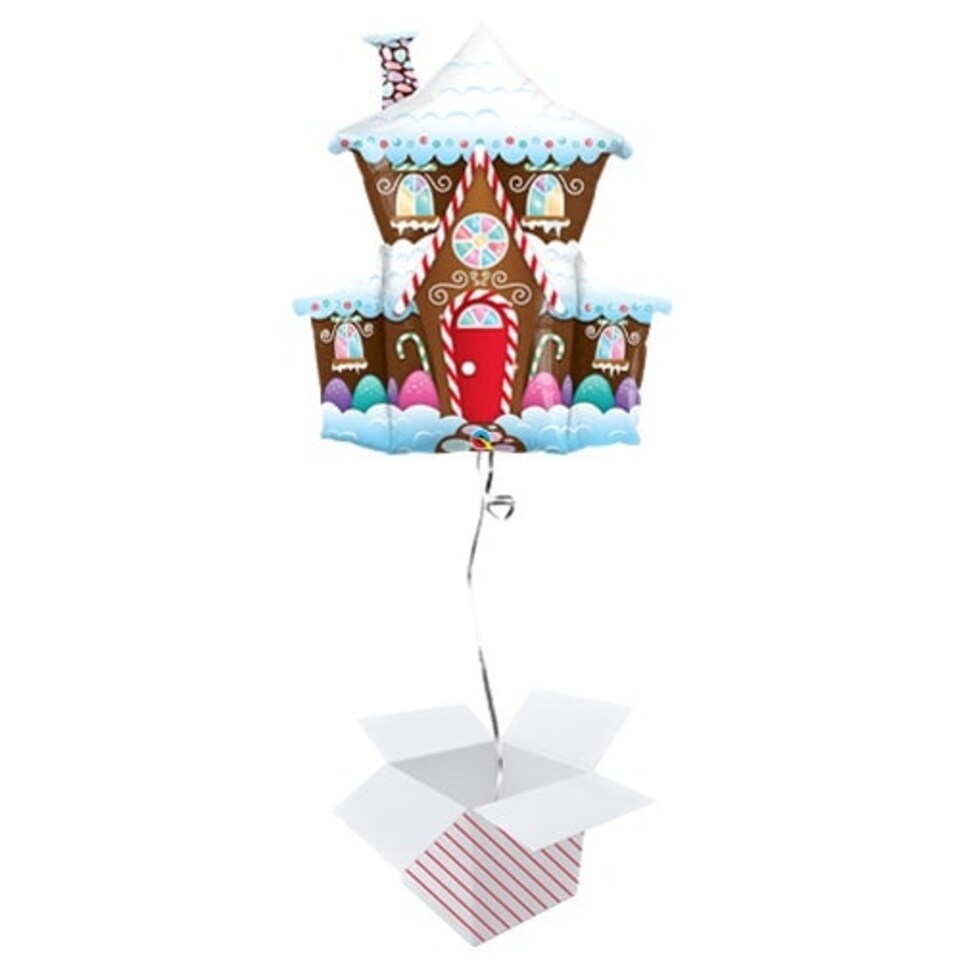 Christmas Decorated Gingerbread House Helium Foil Giant Qualatex Balloon - Inflated Balloon in a Box