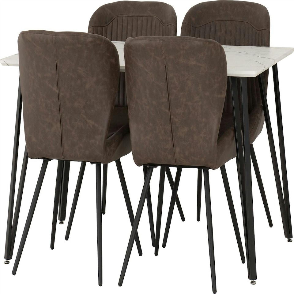 image 1 of Marlow Dining Set with Quebec Chairs White | White Marble/Brown Faux Leather
