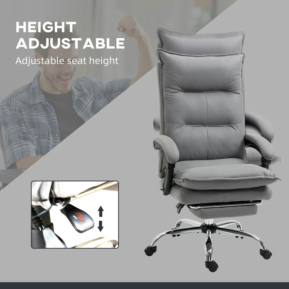 image 1 of Vinsetto Microfibre Vibration Massage Office Chair with Footrest, Heat, Grey