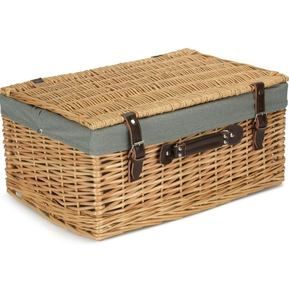 image 1 of 51cm Buff Wicker Picnic Basket with Lining Grey | Grey | One Size