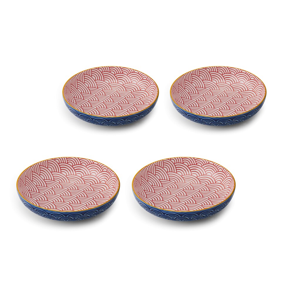image 1 of Mikasa Set of 4 Red and Blue Arc 2 Toned Stoneware Pasta Bowls