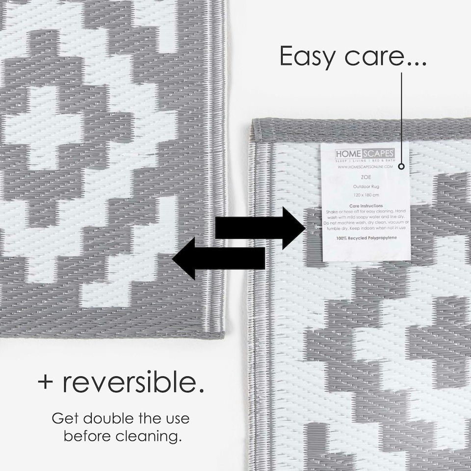 image 1 of Homescapes Outdoor Rug Luxury Waterproof Reversible Recycled, For Garden, Zoe Geometric | Grey | Grey and White