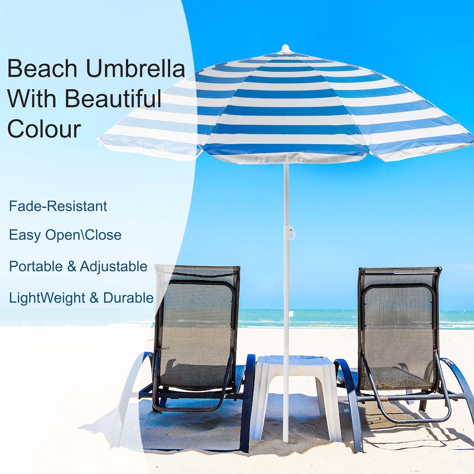 image 1 of Beach Tilting Parasol Umbrella 1.7m UV Protection Sun Shade for Patio, Garden & Outdoor Blue
