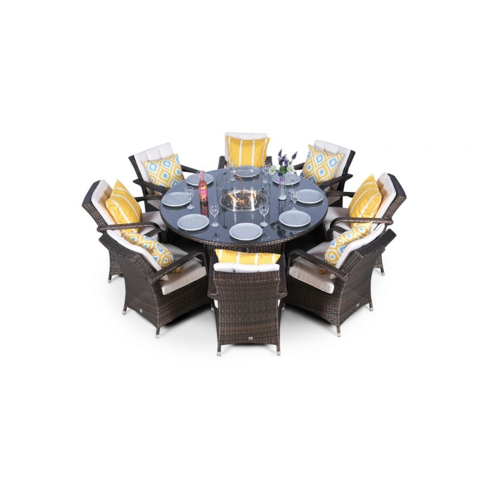 image 1 of Arizona Fire Pit 8 Seater Round Rattan Dining Set | Brown | Brown