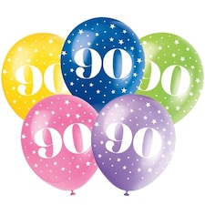 Age 90 Biodegradable Assorted Latex Balloons 30cm / 12 in - Pack of 5
