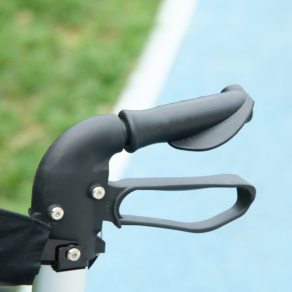 image 1 of HOMCOM 4 Wheel Rollator with Seat and Back, Lightweight Folding Mobility Walker with Large Wheels, Carry Bag, Adjustable Height, Aluminium Walking Frame with Dual Brakes for Seniors, Blue