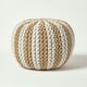 image 1 of Homescapes Off White and Linen Knitted Pouffe Striped Footstool - 35 x 40 cm