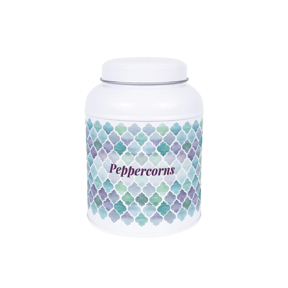 image 1 of Arabesque Tile Peppercorn Canister - Small Domed Lid Kitchen Storage Jar