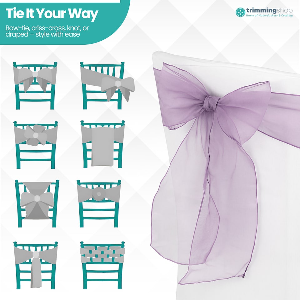 image 1 of 17 x 280cm Organza Chair Sashes, Sheer Sash Ties - 1pc