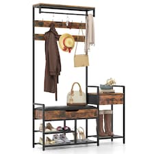 COSTWAY Coat Rack Hall Tree with Shoe Storage Bench Brown | One Size