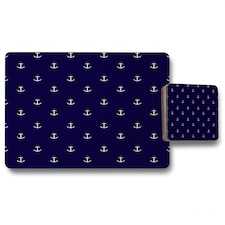White & Red Anchors on Navy (Placemat & Coaster Set)