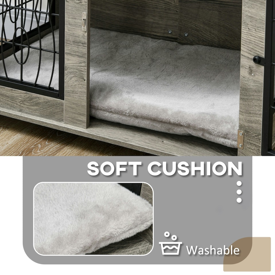 image 1 of PawHut Dog Crate Furniture, End Table for Medium Dogs w/ Cushion