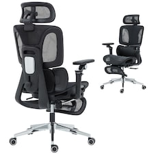 HOMCOM Ergonomic Office Chair, High Back Mesh Desk Chair with Reclining Separated Backrest, Lumbar Support, 5D Flip-up Armrests, Adjustable Headrest, Tilt Function, Footrest for Home Office, Black