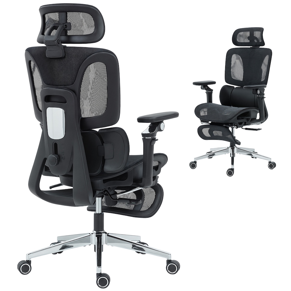 image 1 of HOMCOM Ergonomic Office Chair, High Back Mesh Desk Chair with Reclining Separated Backrest, Lumbar Support, 5D Flip-up Armrests, Adjustable Headrest, Tilt Function, Footrest for Home Office, Black