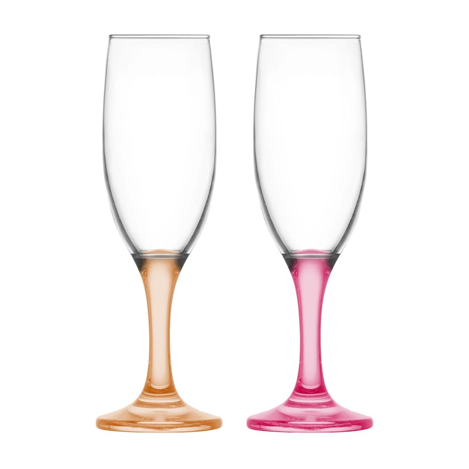 image 1 of LAV Misket Glass Champagne Flutes - 190ml - Coloured Stem - Pack of 12