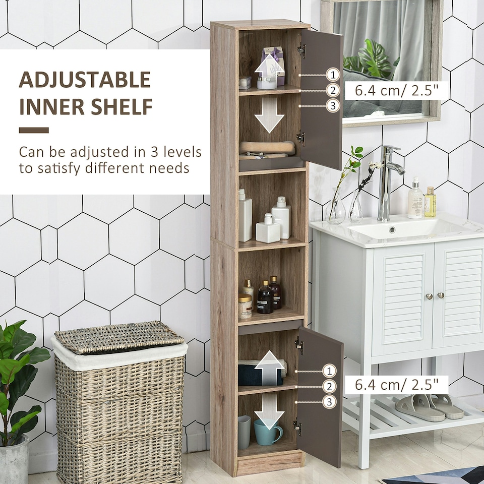 image 1 of HOMCOM Narrow Bathroom Storage Cabinet with Open Compartment, Oak