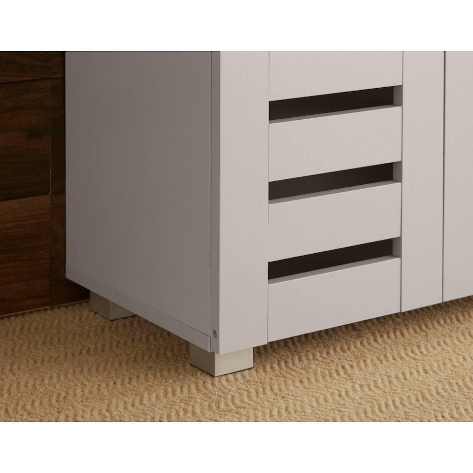 image 1 of Oslo 2 Door Wooden Shoe Storage Cabinet Rack Stand Cupboard Slatted Doors | Grey