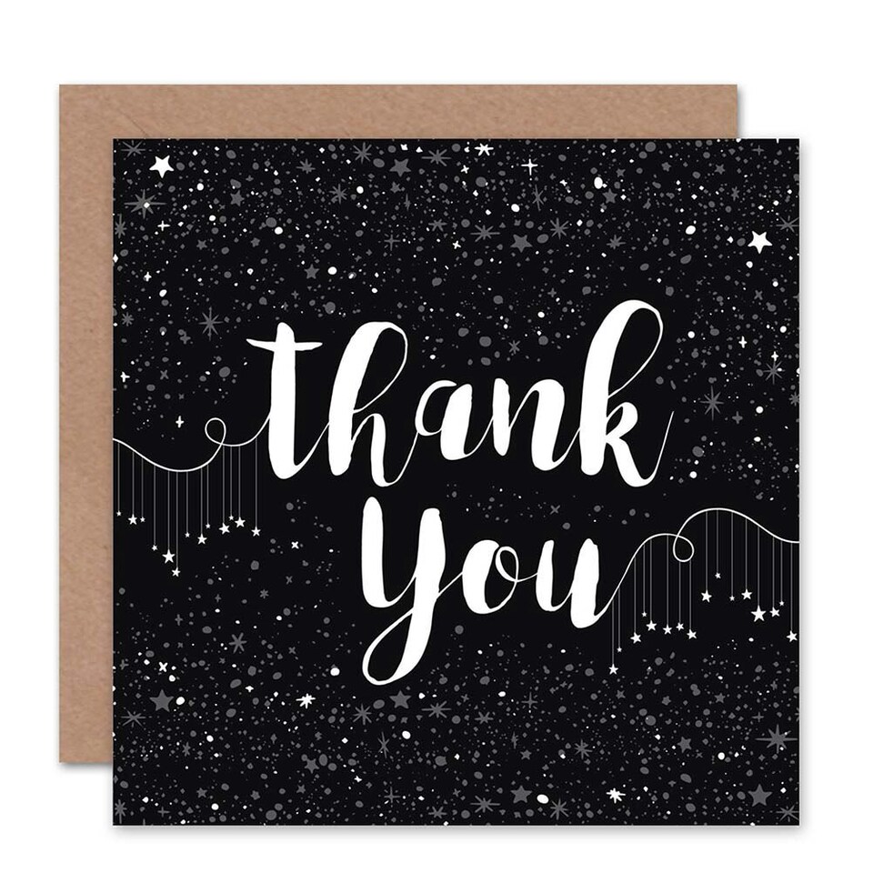 image 1 of Stars Pattern Typography Dark Thank You Card