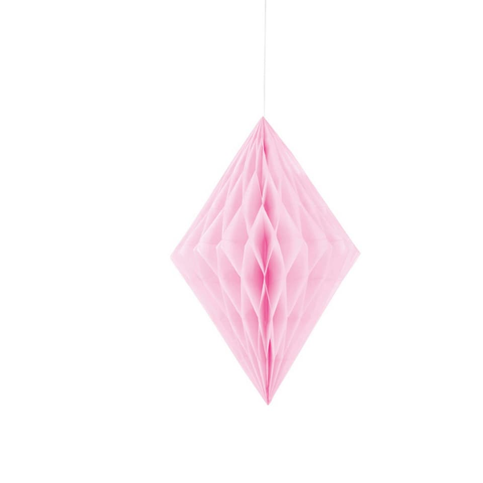 Unique Party Diamond Shaped Hanging Paper Decorations - Lovely Pink - One Size