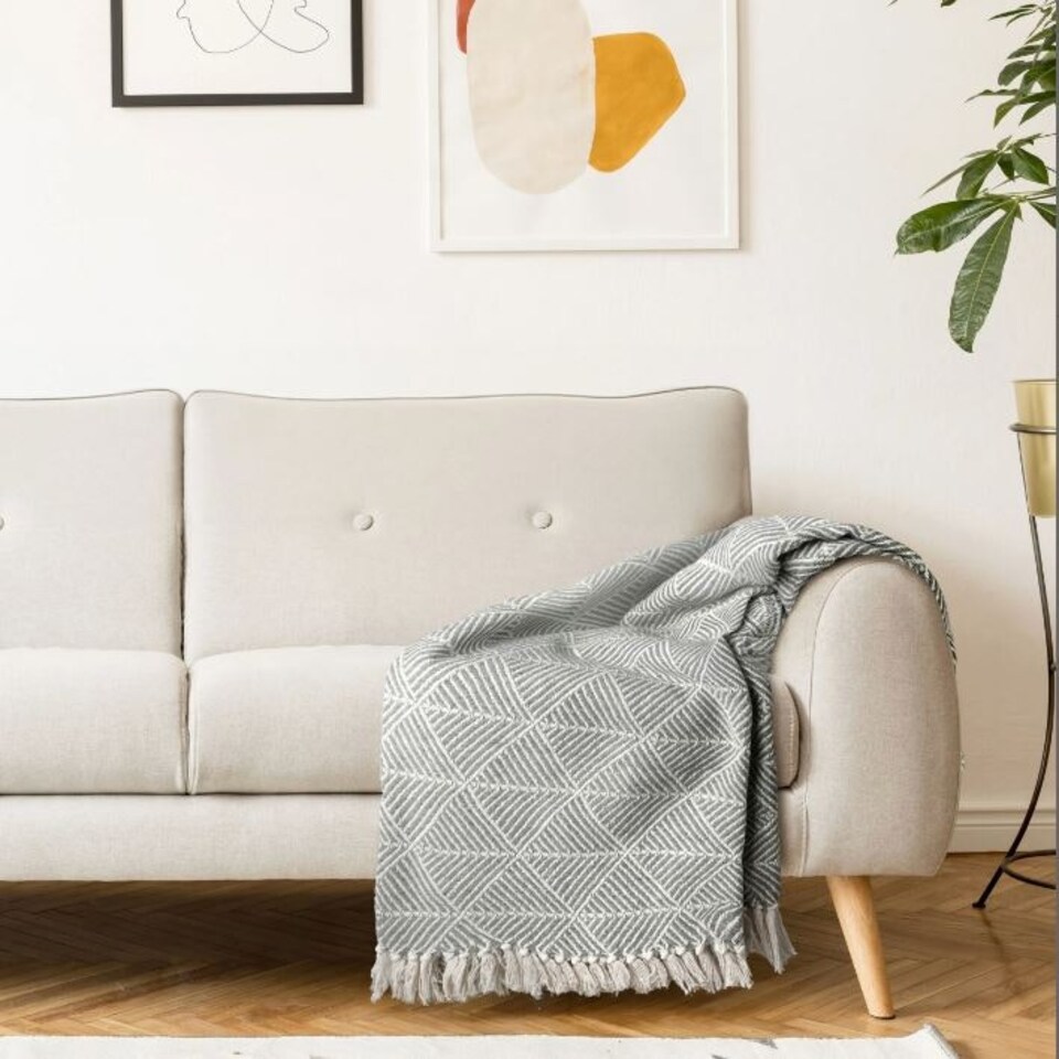 image 1 of Geo Diamond Collection Recycled Cotton Throw in Silver (50" x 60") Grey | Grey
