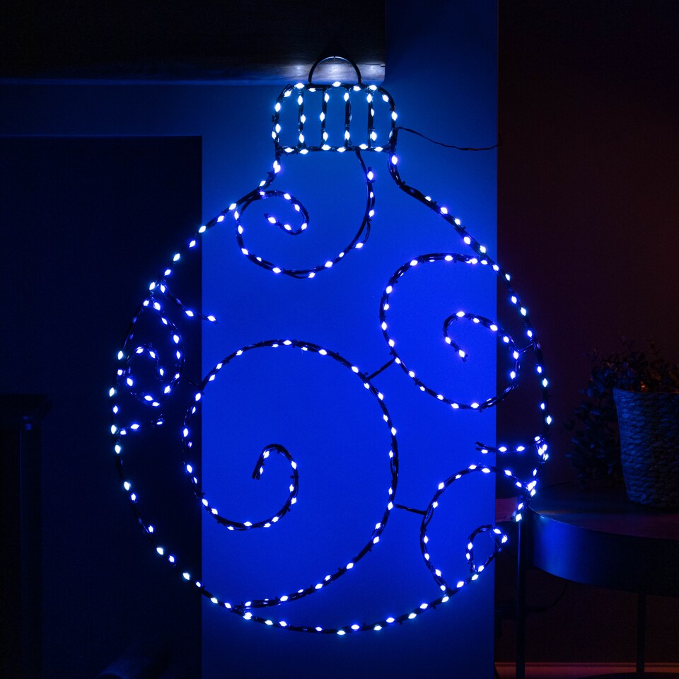 image 1 of 78cm Metal Hanging Christmas Bauble with 245 Static & Twinkling LEDs in Blue & White