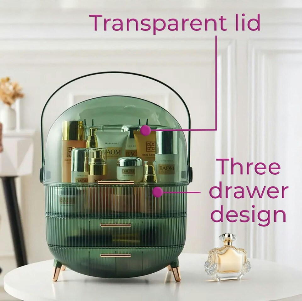 image 1 of Neo Transparent Green Three Layer Cosmetic Makeup Vanity Beauty Storage Organiser Skincare Display Box Case Holder | Green