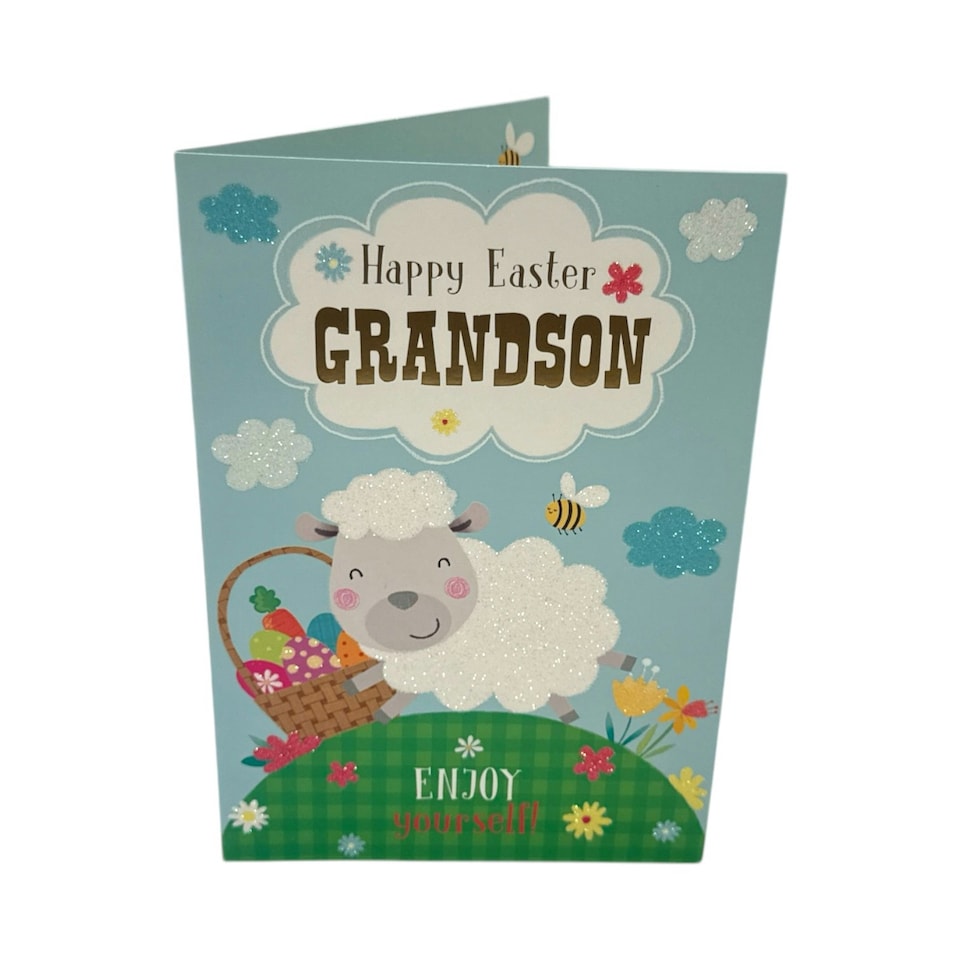 image 1 of For Grandson Cute Lamb with Eggs Design Easter Card