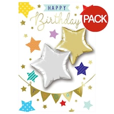 Sensations Stars Happy Birthday Foil Balloon (Pack of 2) - Gold/Silver - One Size