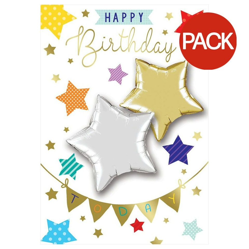 Sensations Stars Happy Birthday Foil Balloon (Pack of 2) - Gold/Silver - One Size