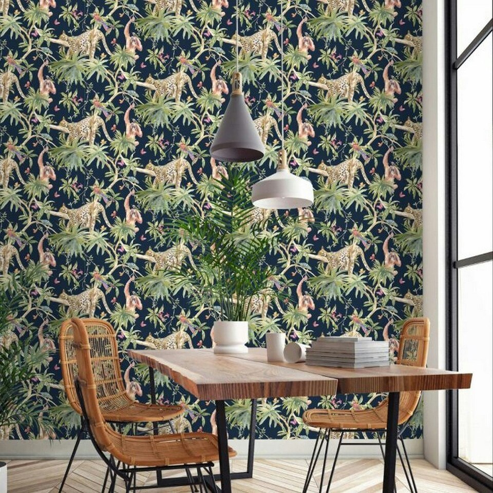 image 1 of Graham & Brown Jungle Wallpaper - Navy - One Size Blue