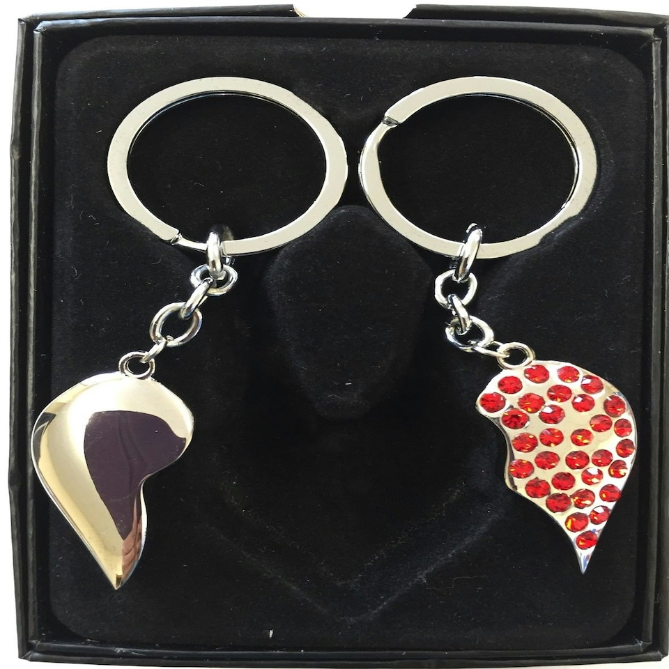 image 1 of Romantic Heart Pendant 2 Keychain for Couples