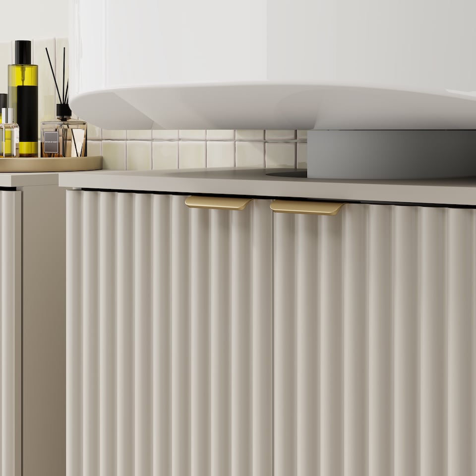 image 1 of VonHaus Victoria Stone Under Sink Bathroom Cabinet with Fluted Texture Doors