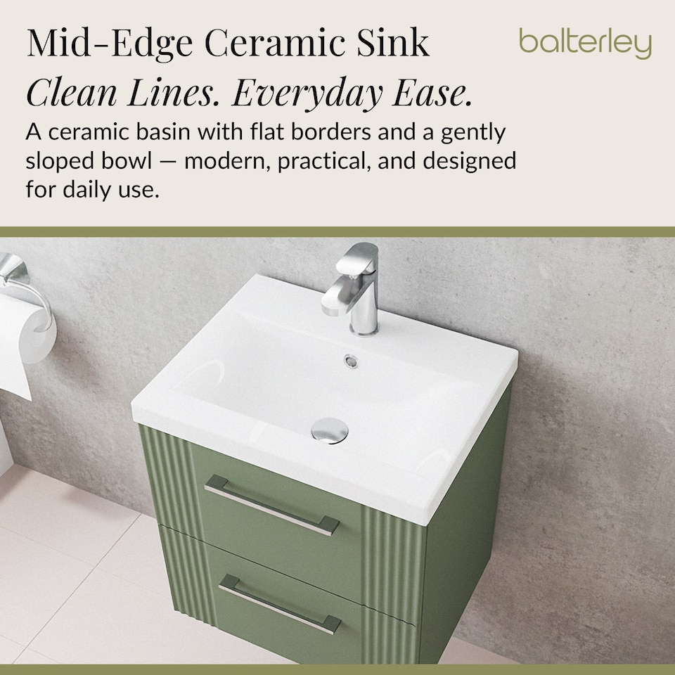 image 1 of Wall Hung 2 Drawers Vanity Unit - Mid-Edge Basin 500mm, Satin Green | Green | Satin Green | 390 x 510 x 540mm