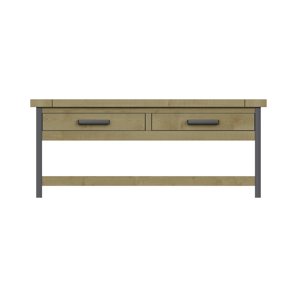 image 1 of Lowry 2 Drawer Coffee Table Driftwood Lacquered Solid Reclaimed Pine Brown