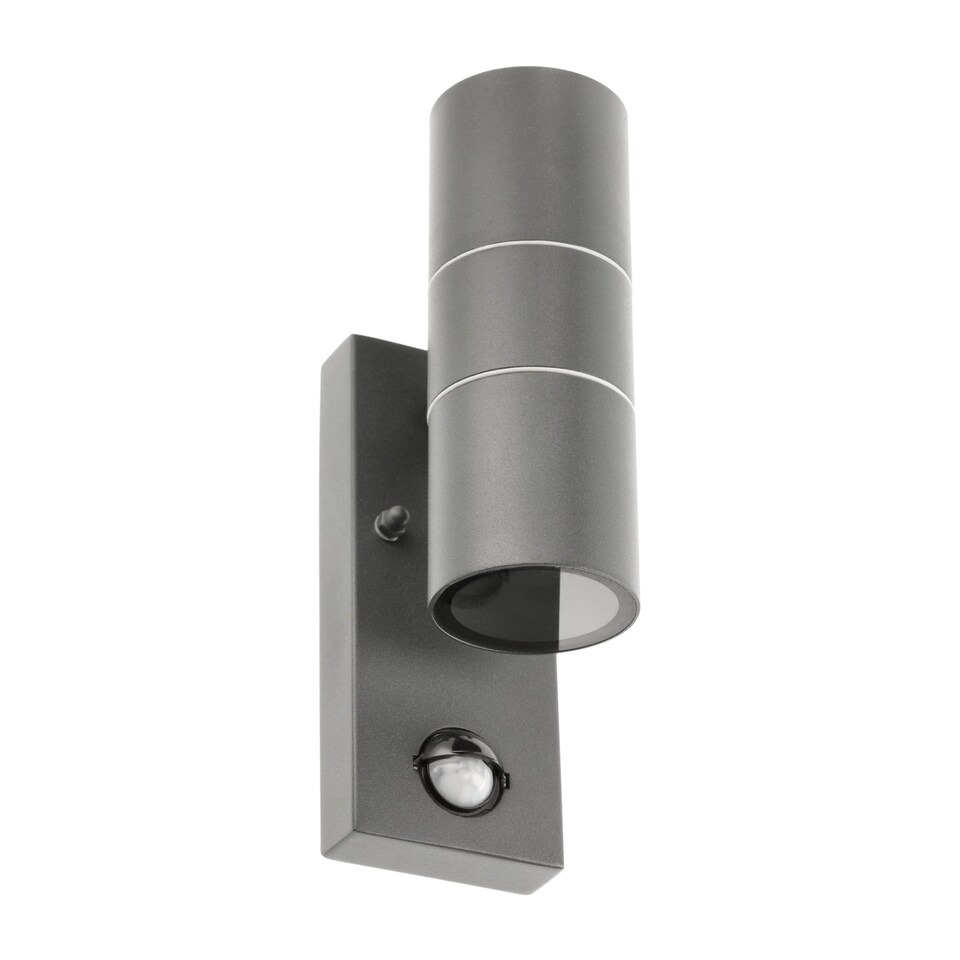 image 1 of CGC MIA Dark Grey Stainless Steel GU10 Up-and-Down Outdoor Wall Light IP44 with PIR Motion Sensor.