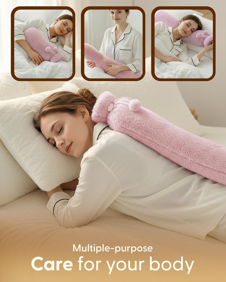 image 1 of Keplin Extra Long Hot Water Bottle 2 Litre Natural Rubber with Fleece Cover