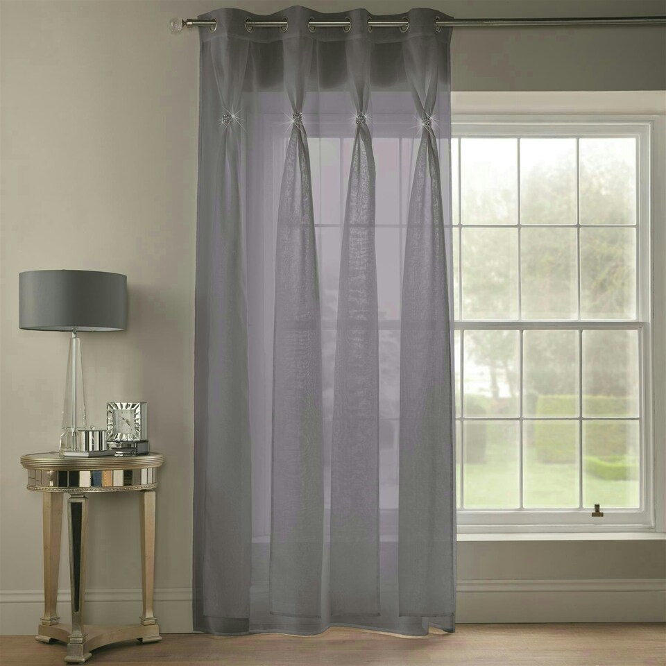 image 1 of Diana Dolly Voile Eyelet Curtain Panel - Silver - 145cm x 229cm