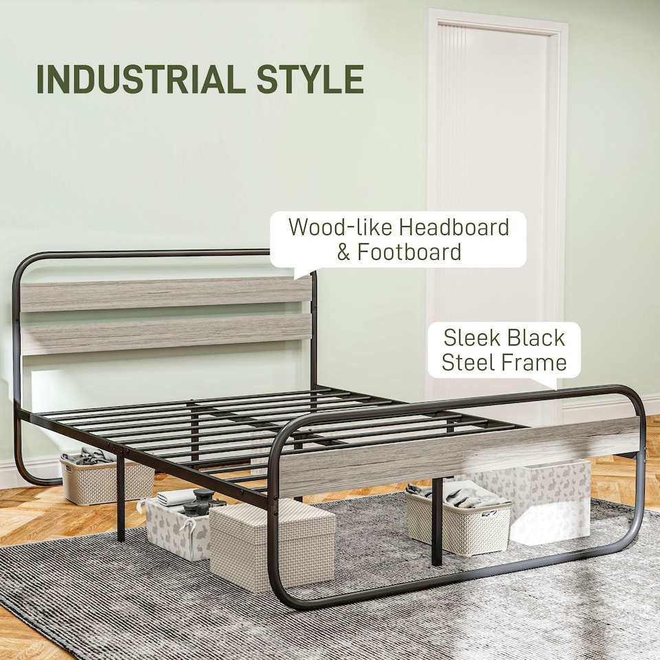 image 1 of HOMCOM 5ft Metal Platform King Size Bed Frame with Under Bed Storage