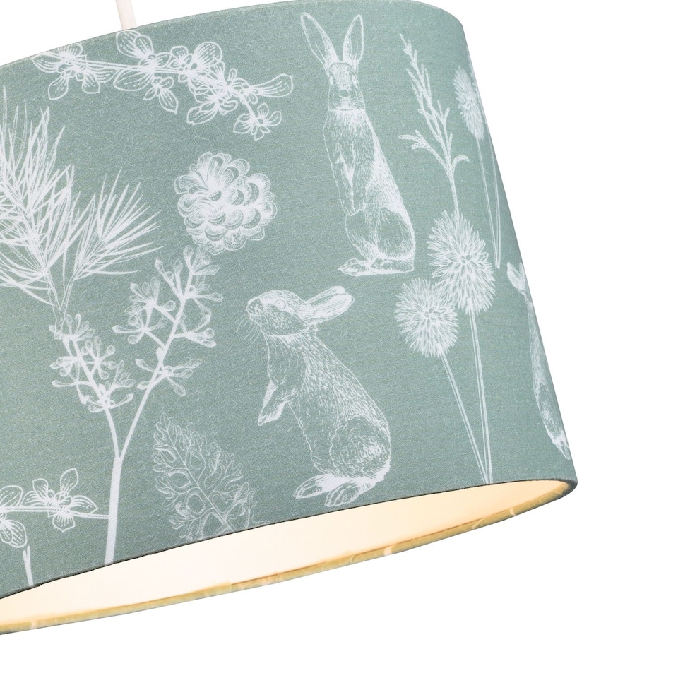 image 1 of Woodland Theme Sage Olive Green Cotton Shade with Hares and Thistle Floral Decor | Green | Olive Green | 1
